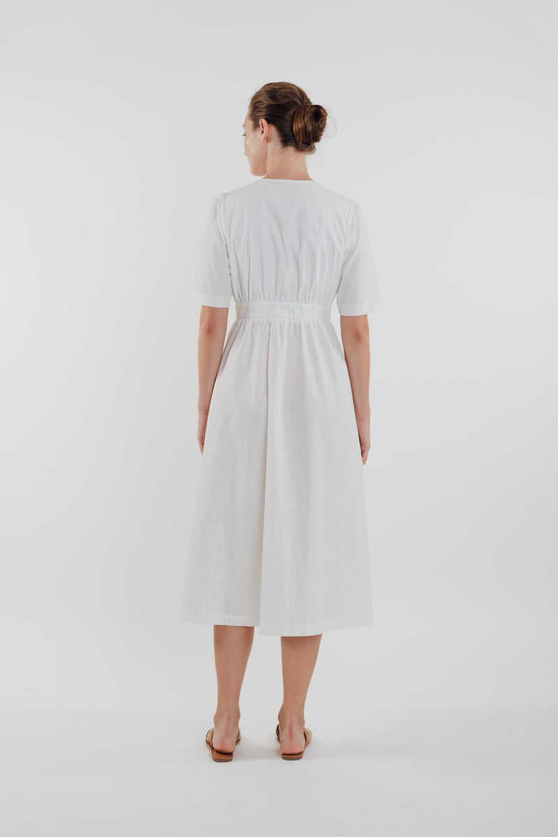 Cotton Midi Wrap Dress in White – KLARRA